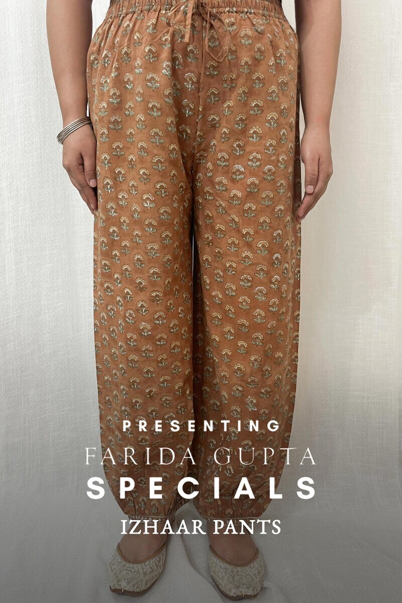 Brown Hand Printed Cotton Izhaar Pants