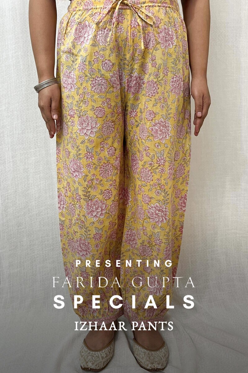 Yellow Hand Block-Printed Cotton Slub Izhaar Pants