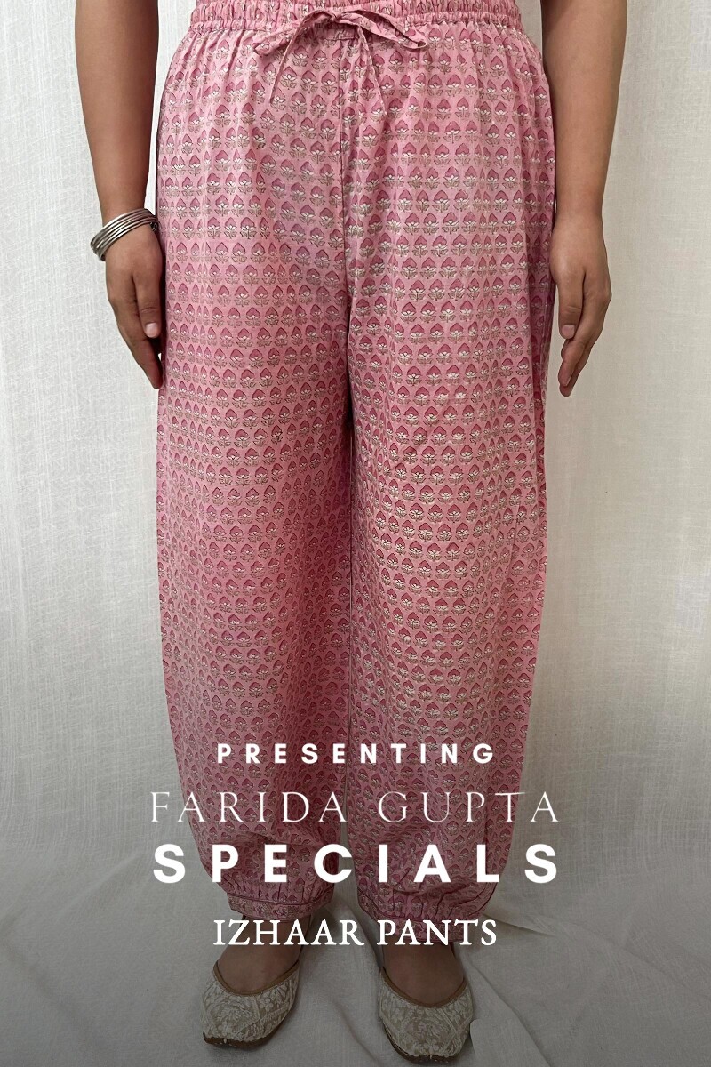 Pink Hand Block-Printed Cotton Slub Izhaar Pants