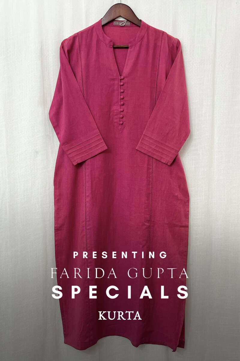 Pink Handcrafted Straight Cotton Flax Kurta