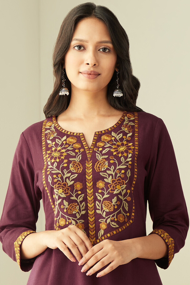 Plum Handcrafted Straight Cotton Flax Kurta