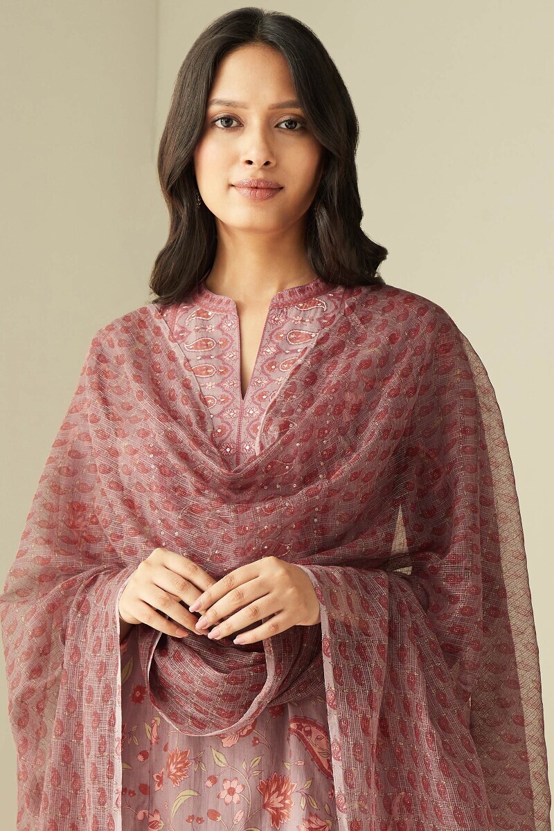 Mauve Hand Printed Kota Dupatta