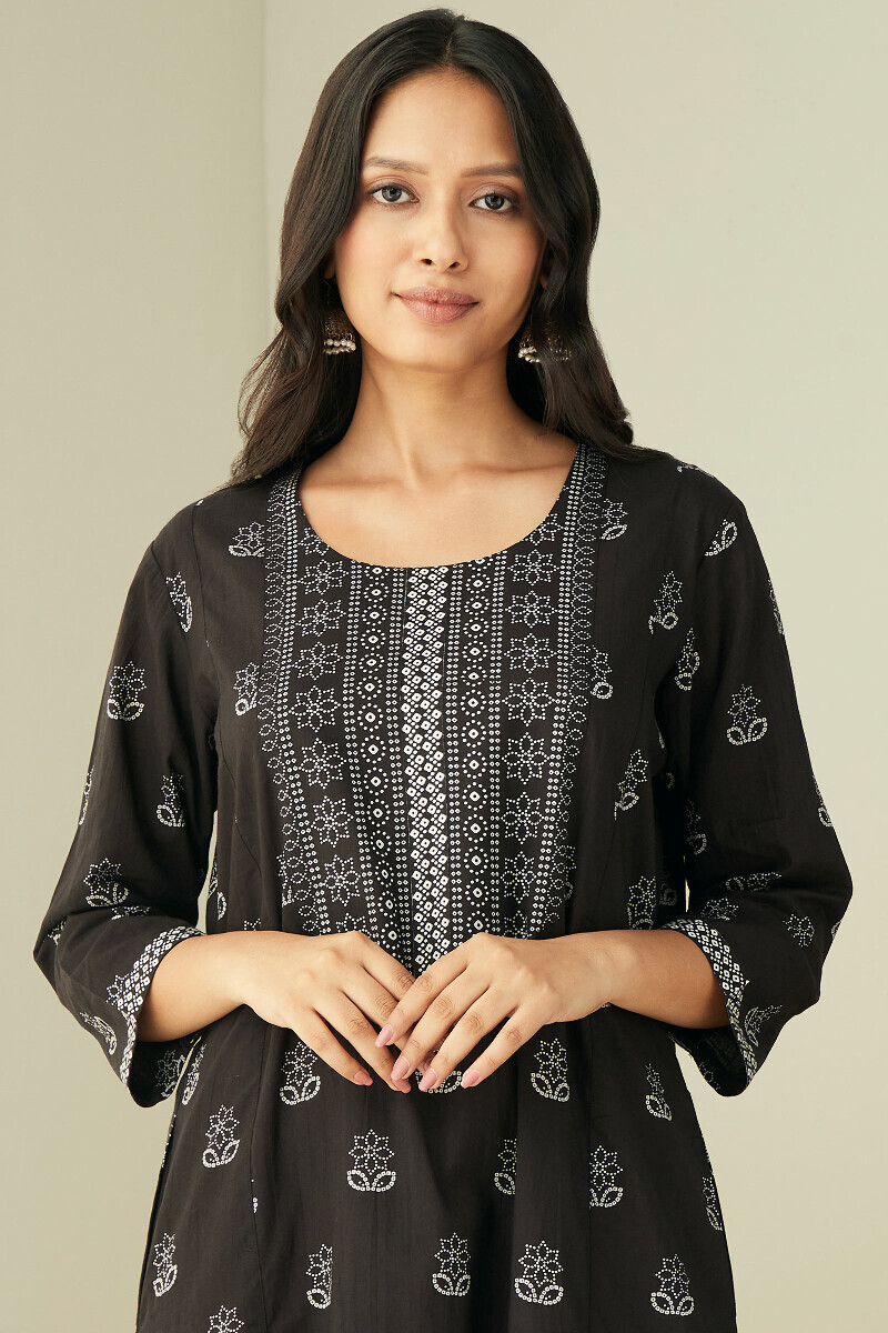 Black Hand Printed Cotton Kaftan