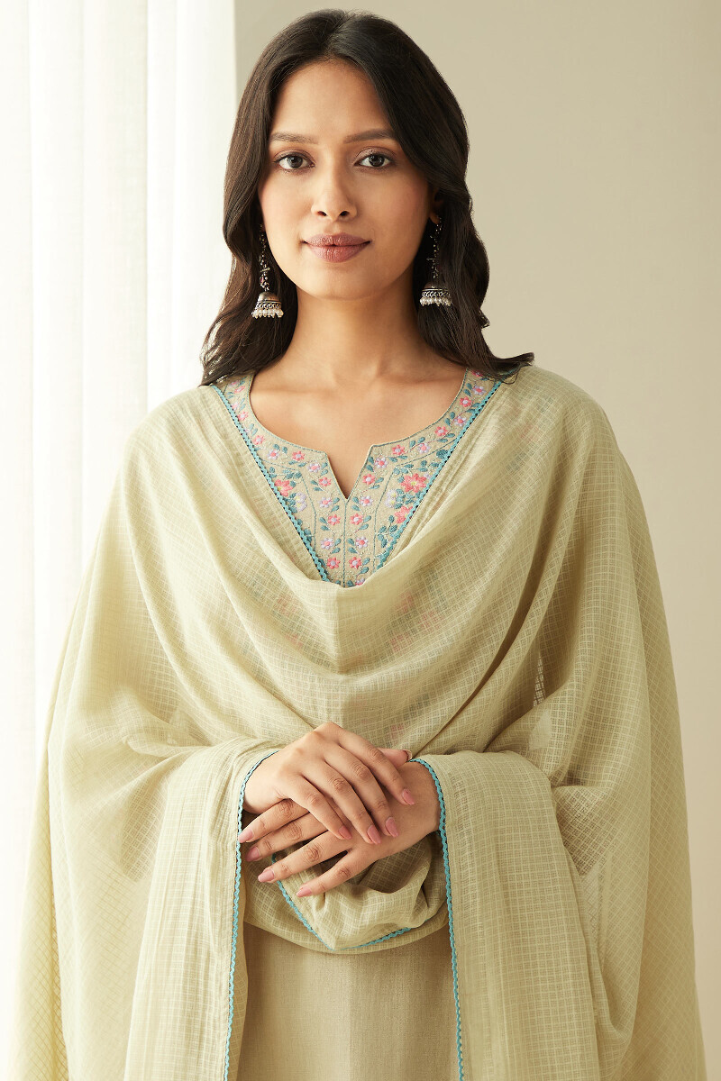 Beige Handcrafted Kota Dupatta