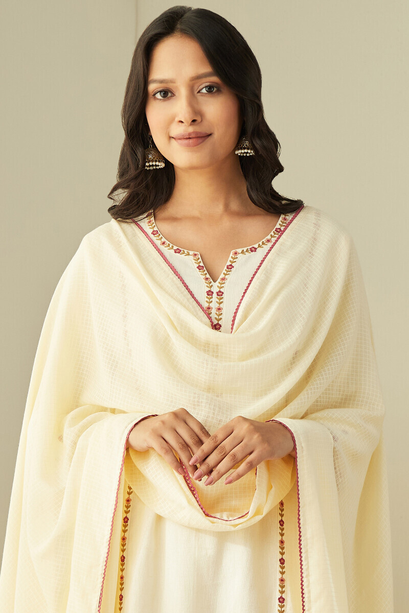 Cream Handcrafted Kota Dupatta