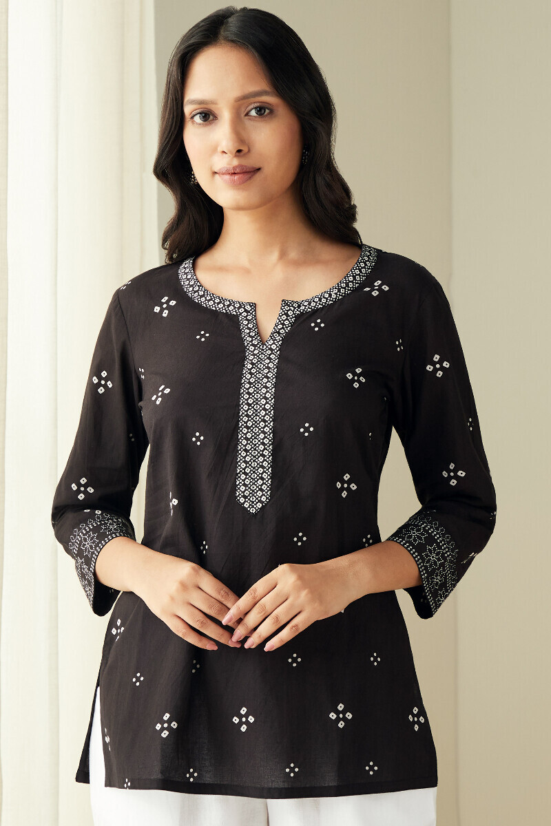 Black Hand Printed Cotton Top