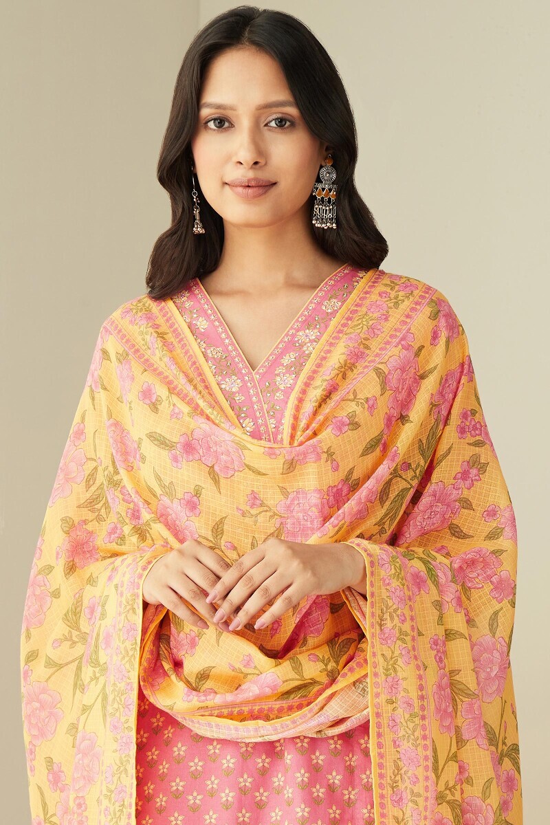 Yellow Printed Kota Dupatta