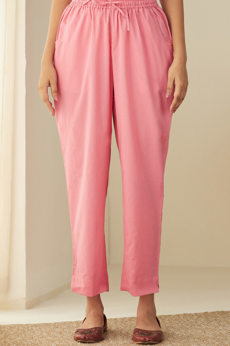 Pink Handcrafted Cotton Narrow Pants