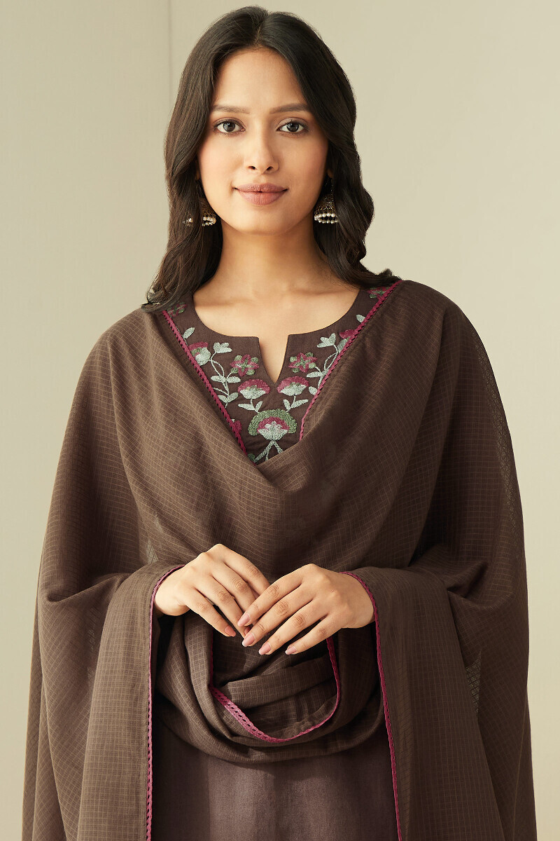 Brown Handcrafted Kota Dupatta