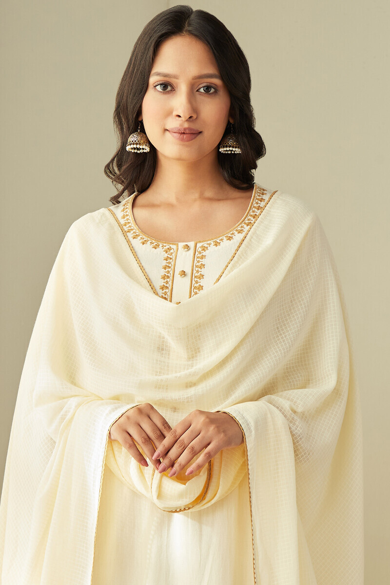 Cream Handcrafted Kota Dupatta