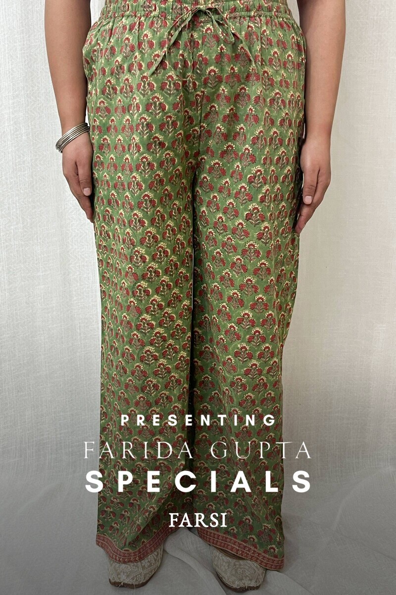 Green Hand Block-Printed Cotton Farsi