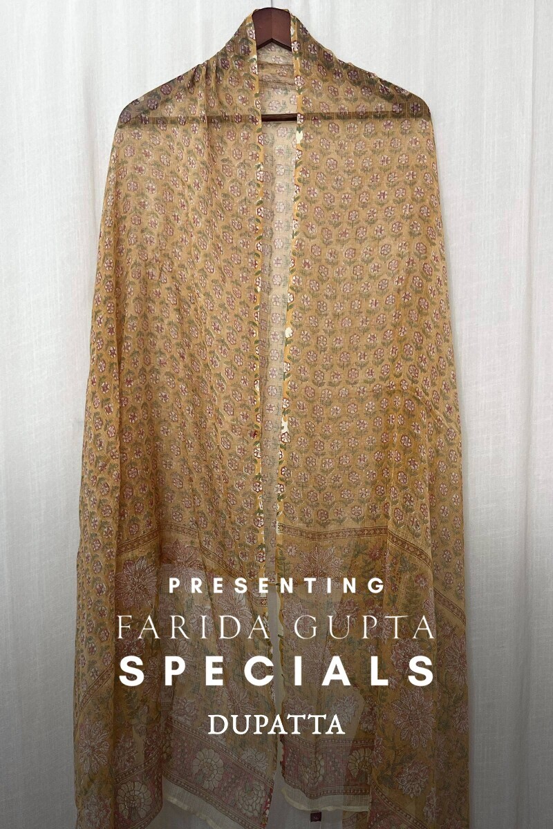 Yellow Hand Block-Printed Kota Dupatta