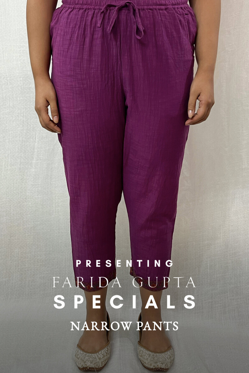 Purple Handcrafted Viscose Narrow Pants