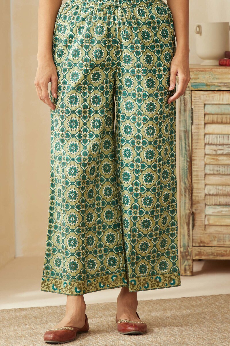 Green Hand Printed Cotton Dobby Farsi