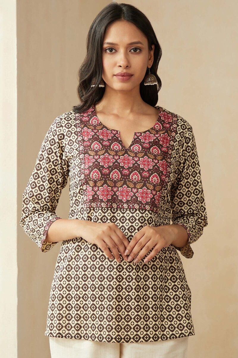 Cream Hand Printed Cotton Top