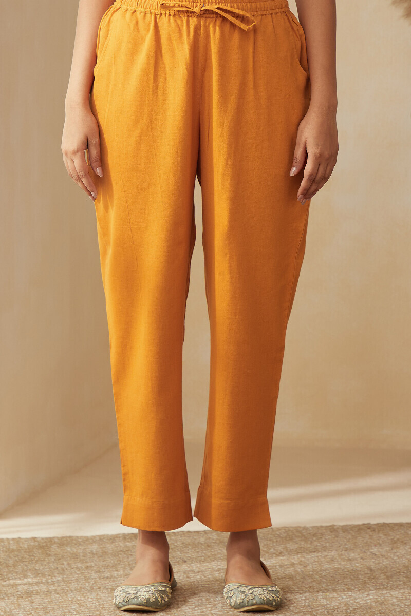 Mustard Handcrafted Cotton Flax Narrow Pants