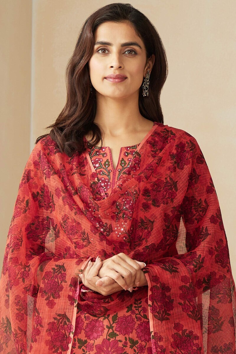 Orange Hand Printed Kota Dupatta