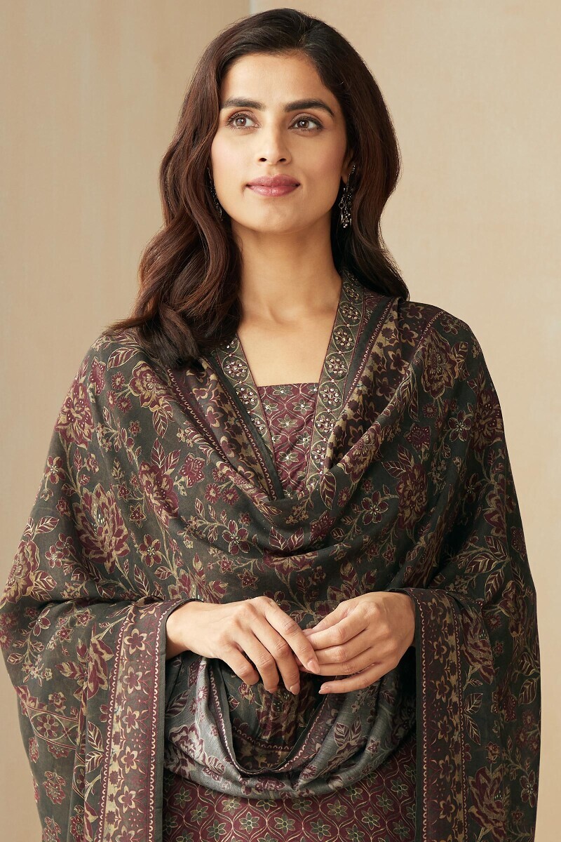 Olive Green Printed Modal Dupatta