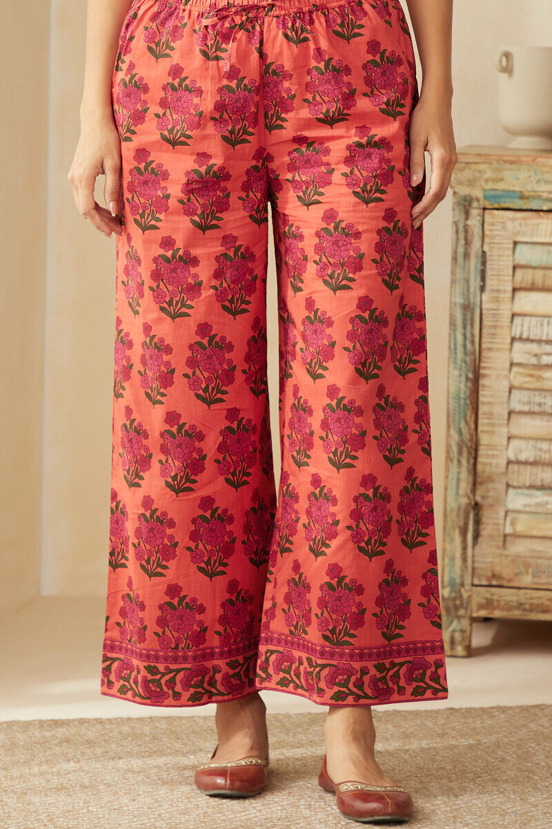 Orange Hand Printed Cotton Farsi