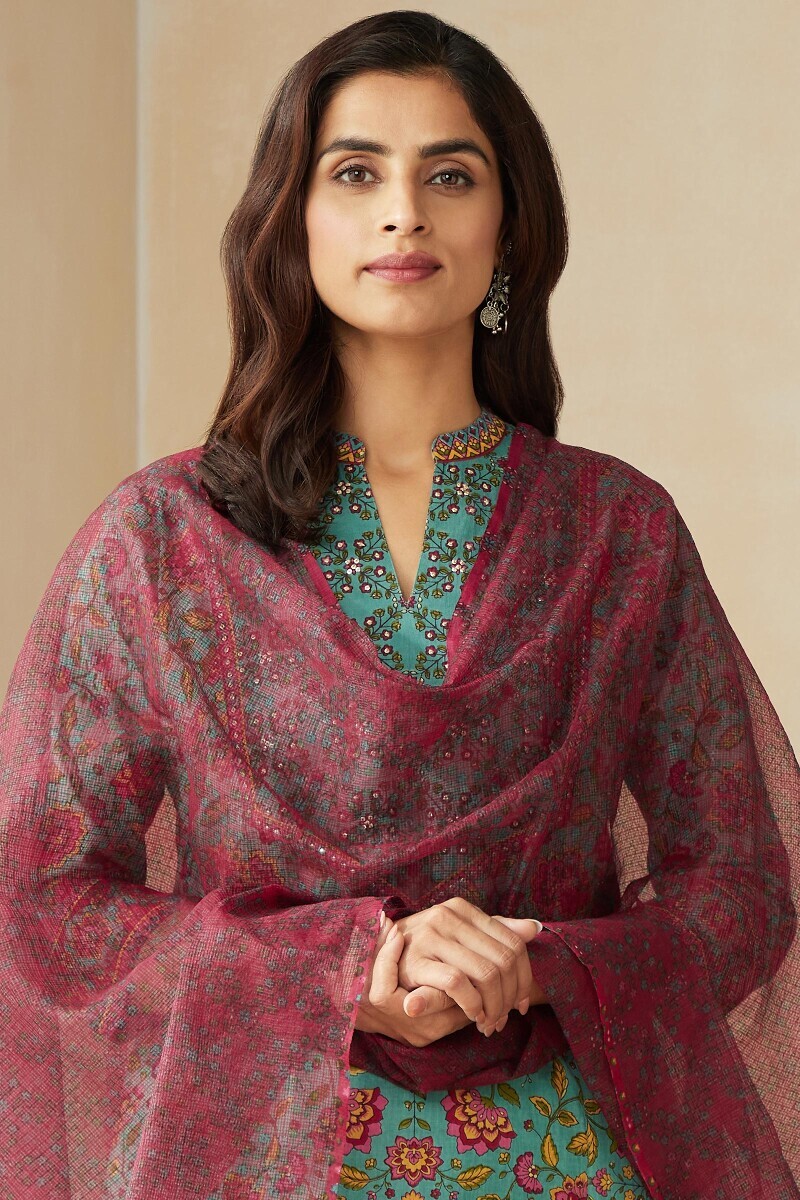 Pink Hand Printed Kota Dupatta