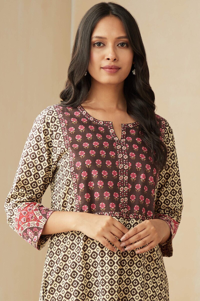 Brown Hand Printed Cotton Kaftan