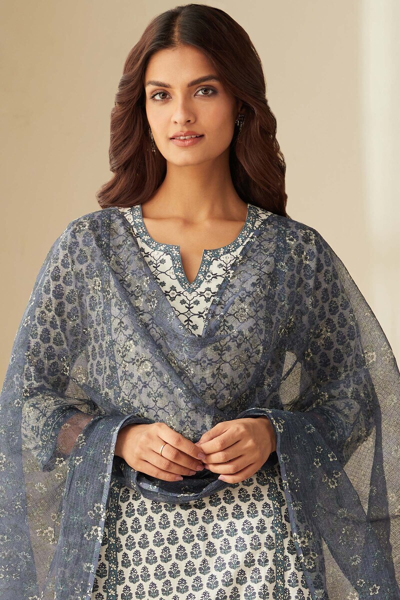Blue Hand Printed Kota Dupatta