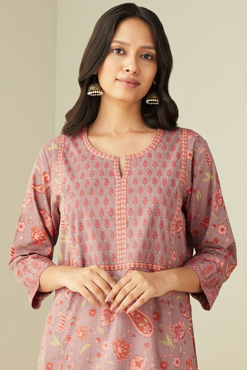 Mauve Hand Printed Cotton Kaftan
