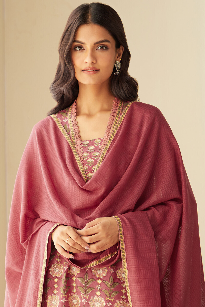 Pink Handcrafted Kota Dupatta