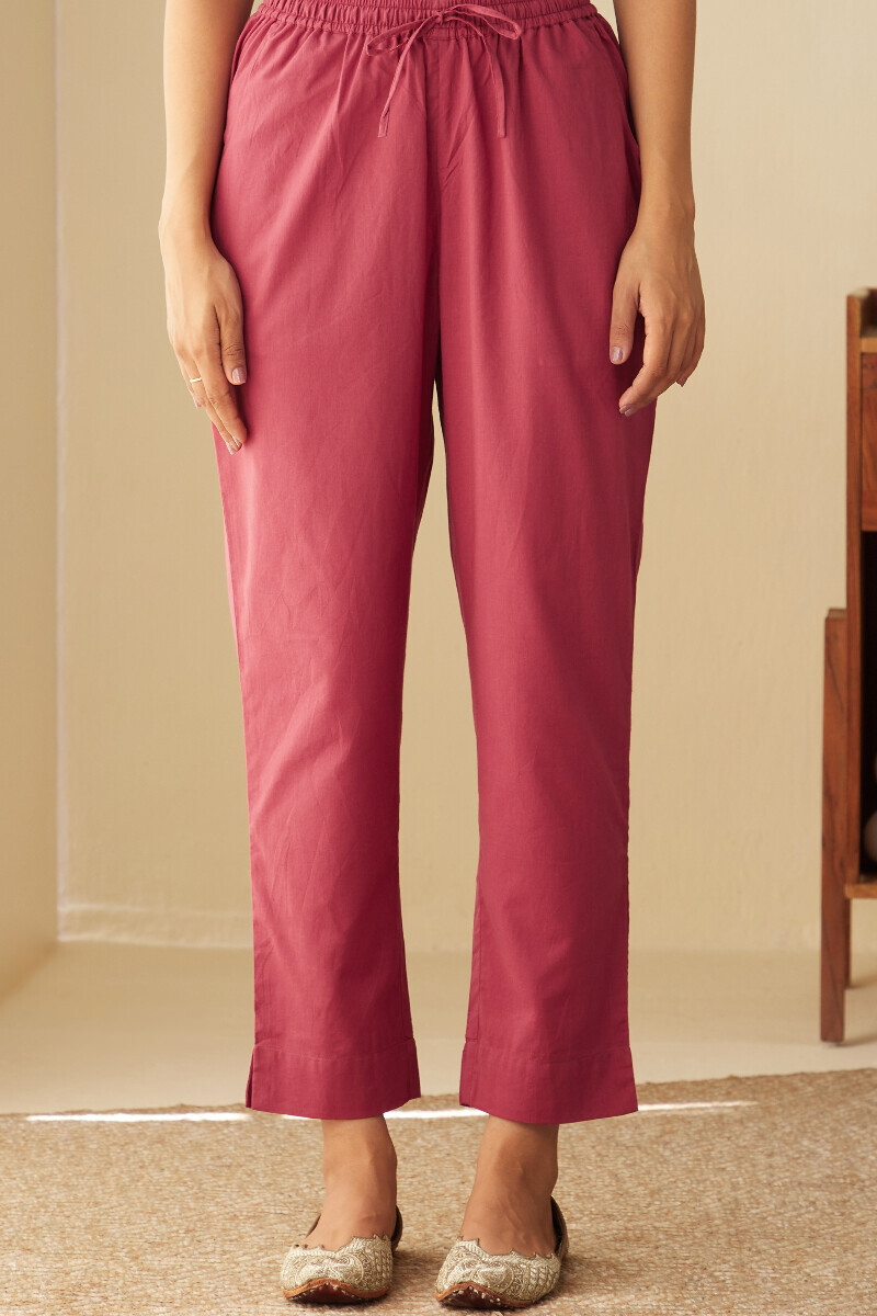 Pink Handcrafted Cotton Narrow Pants