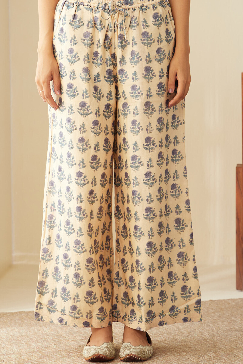 Beige Hand Block-Printed Chanderi Farsi