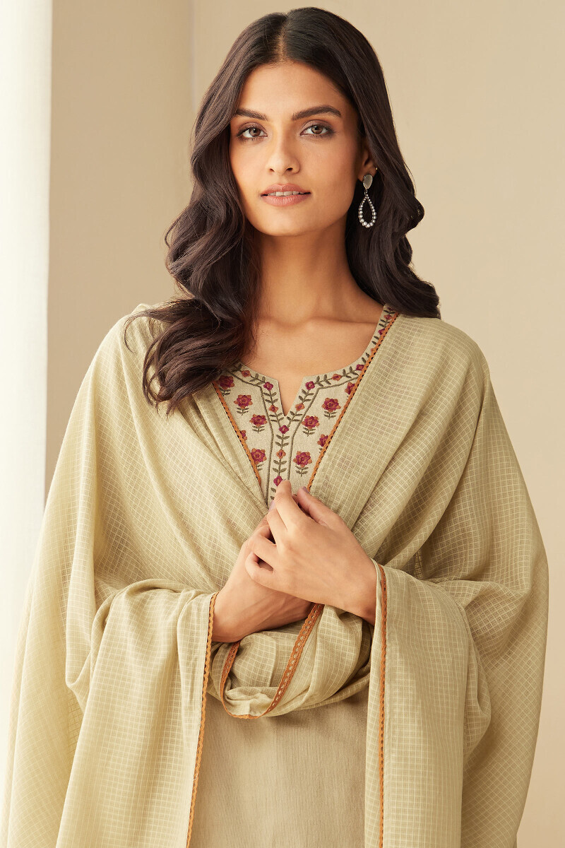 Beige Handcrafted Kota Dupatta