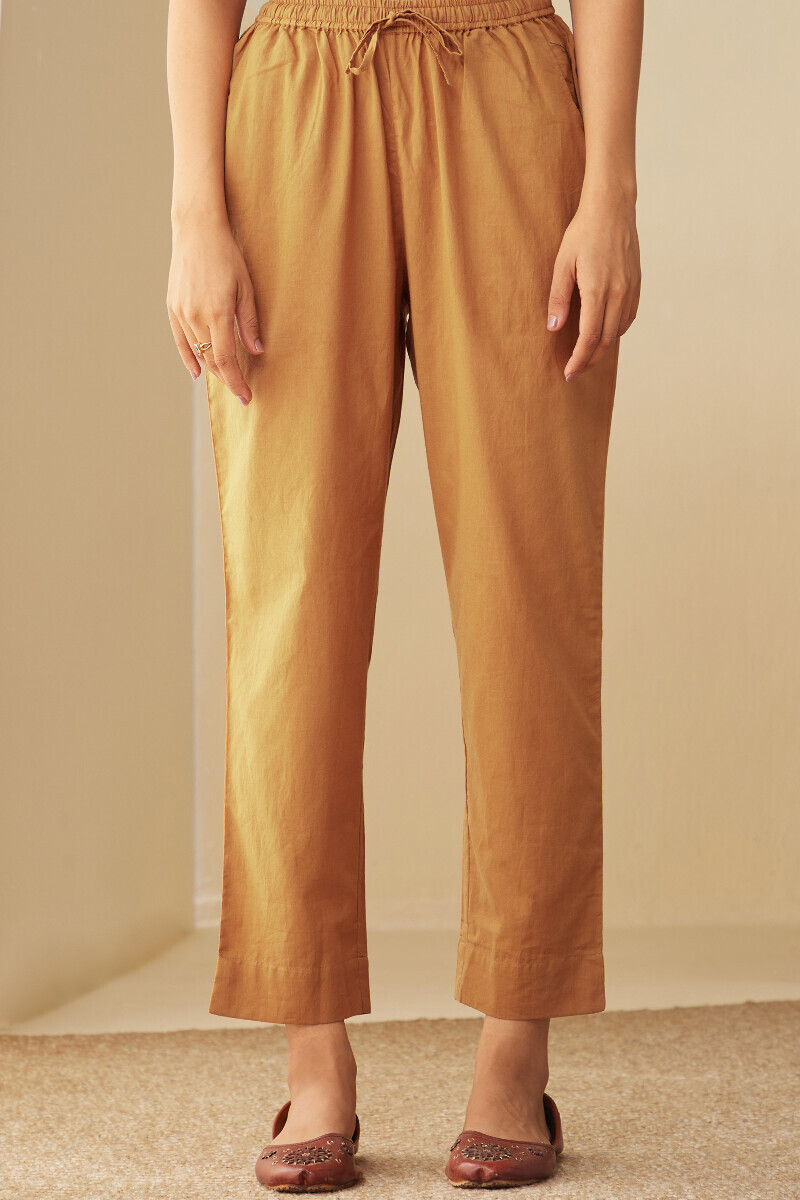 Mustard Handcrafted Cotton Narrow Pants