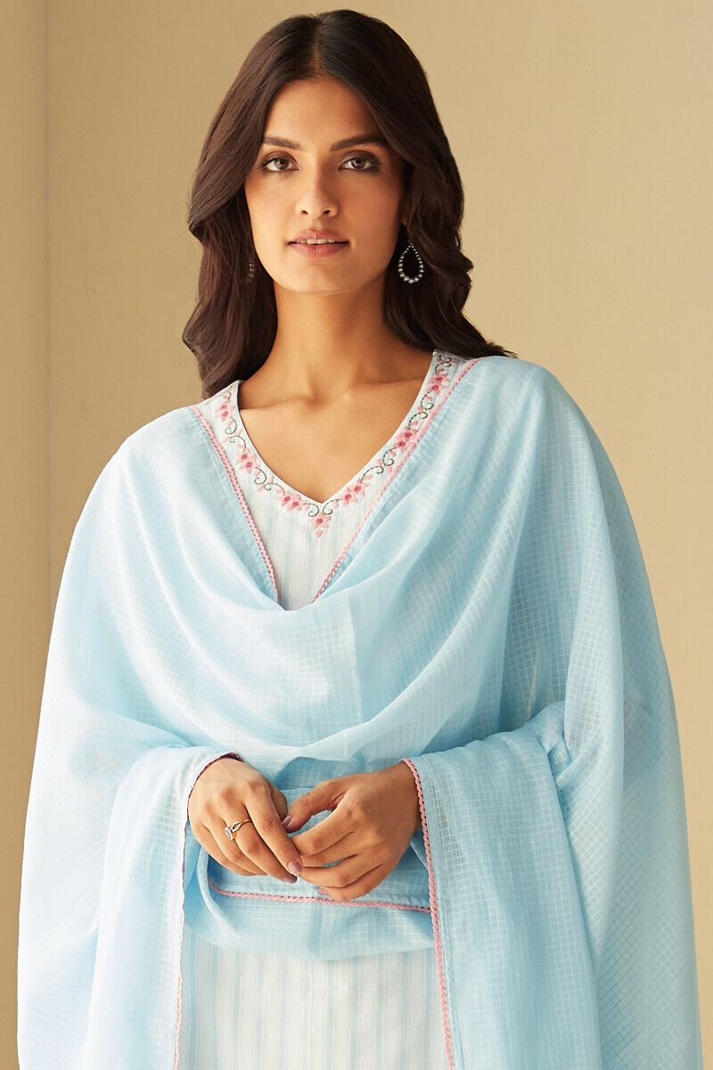 Sky Blue Handcrafted Kota Dupatta