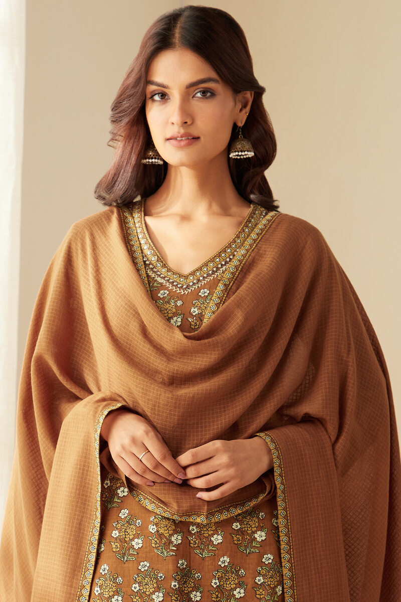 Brown Handcrafted Kota Dupatta