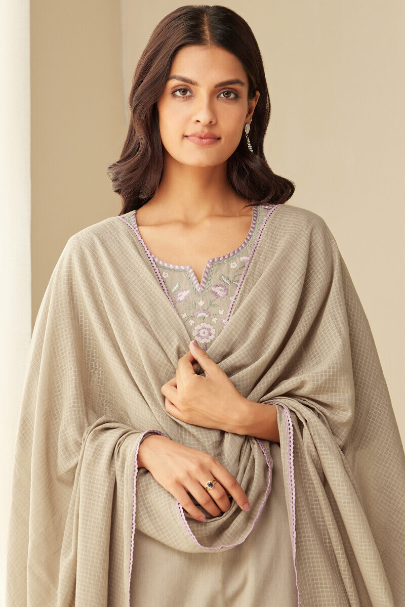Grey Handcrafted Kota Dupatta