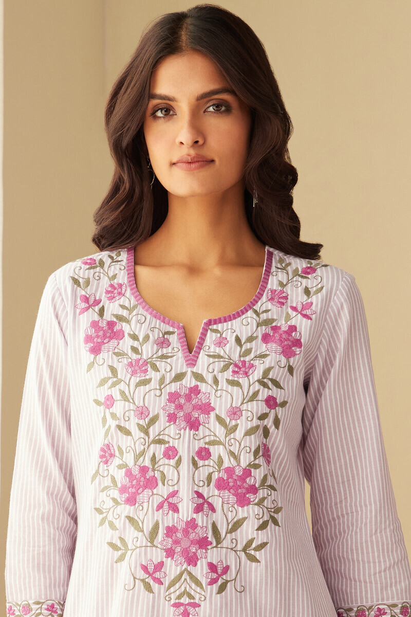 Purple Handcrafted Straight Cotton Kurta