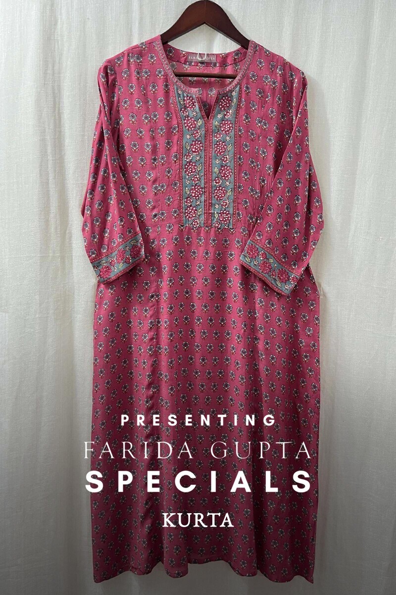 Pink Hand Block-Printed Kurta