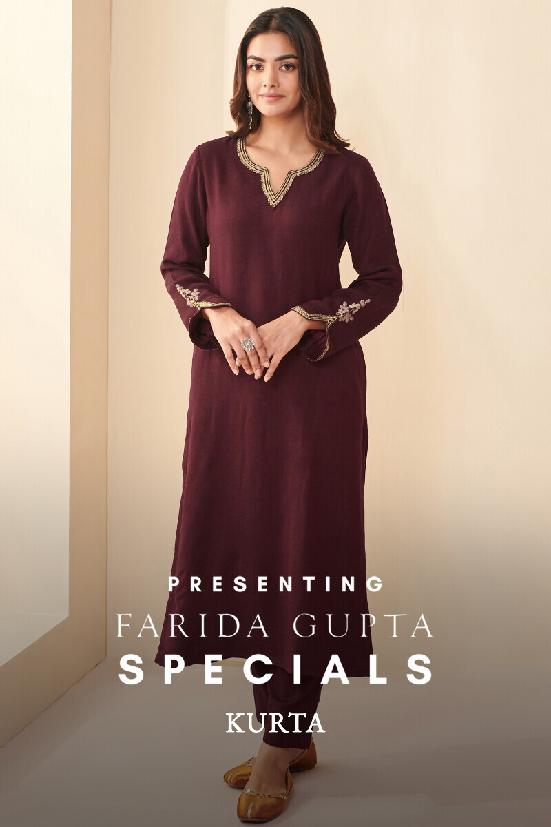 Maroon Handcrafted Straight Faux Wool Kurta