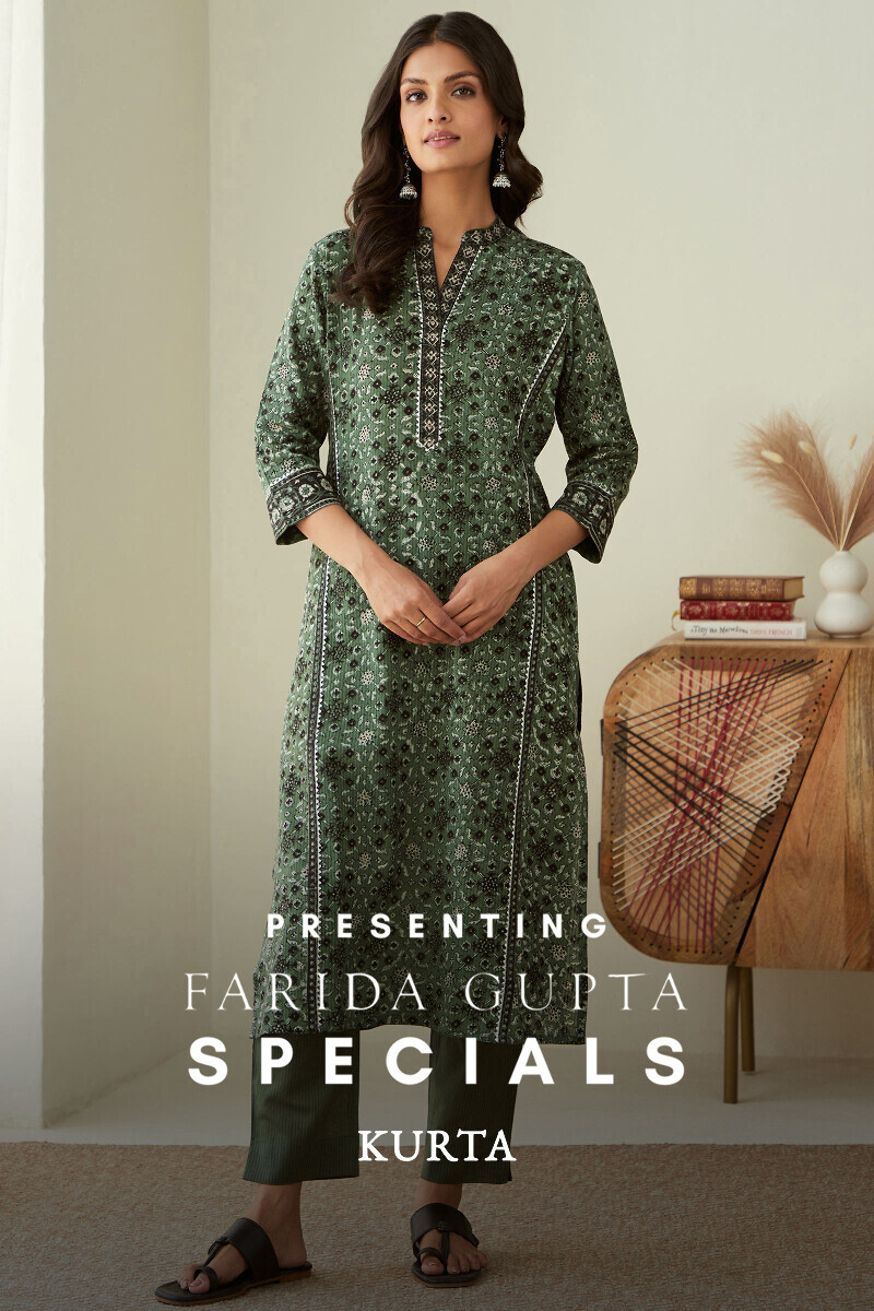 Bagru Hand Block-Printed Straight Cotton Dobby Kurta