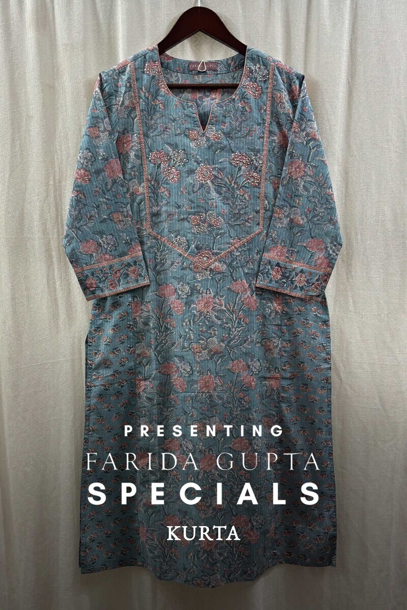 Blue Hand Block-Printed Kurta for Women