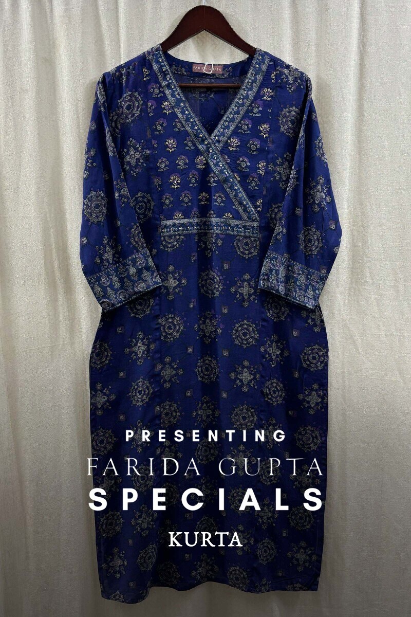 Purple Hand Block-Printed Straight Kurta