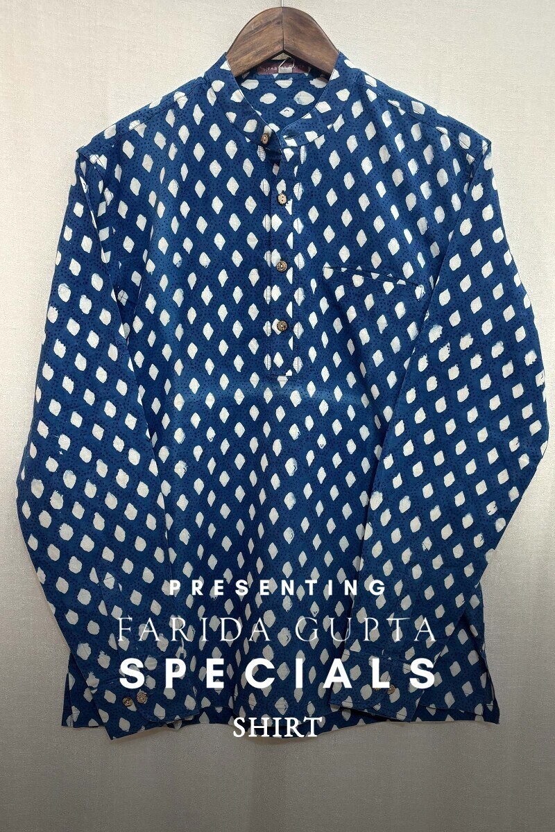 Indigo Hand Block-Printed Cotton Shirt
