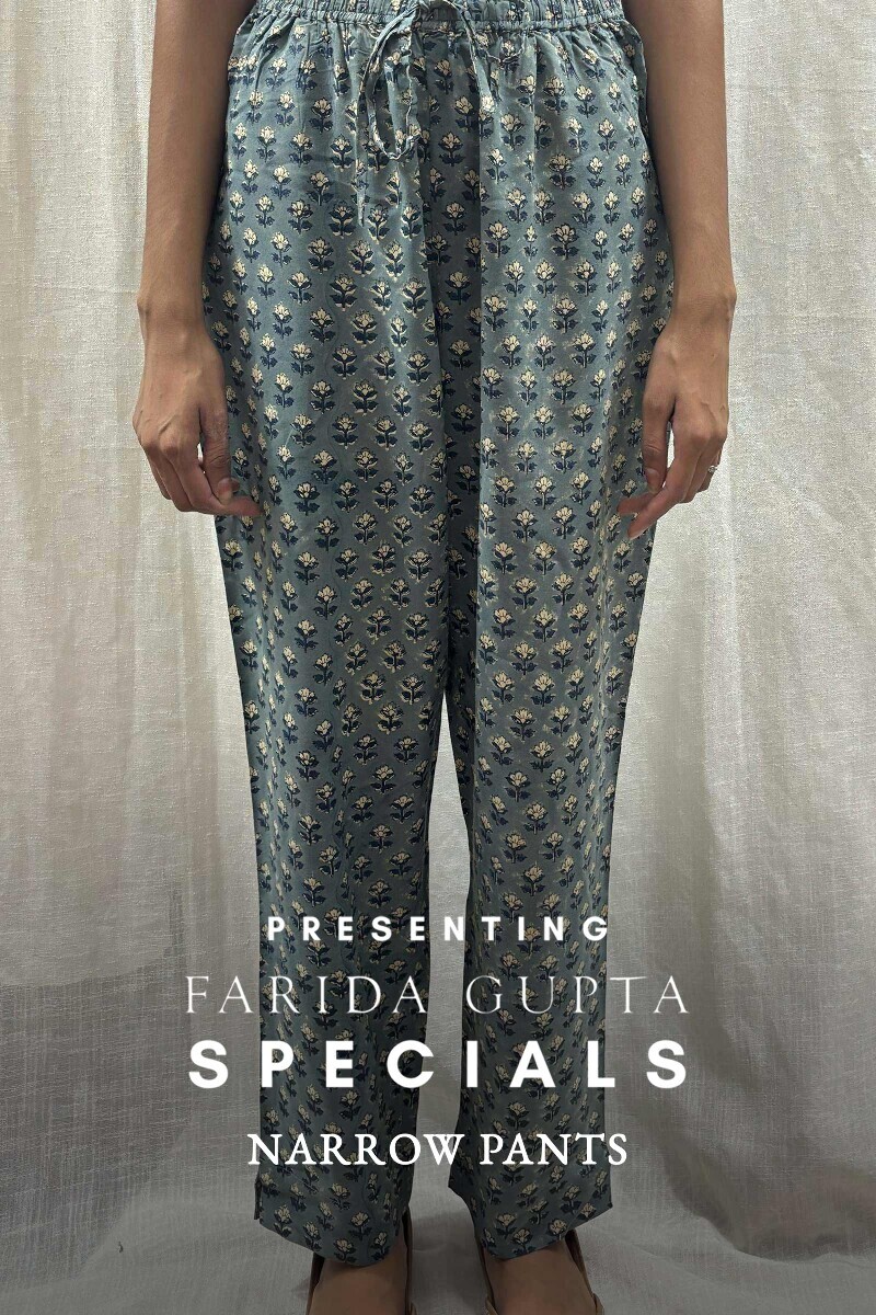 Blue Hand Block-Printed Narrow Pants