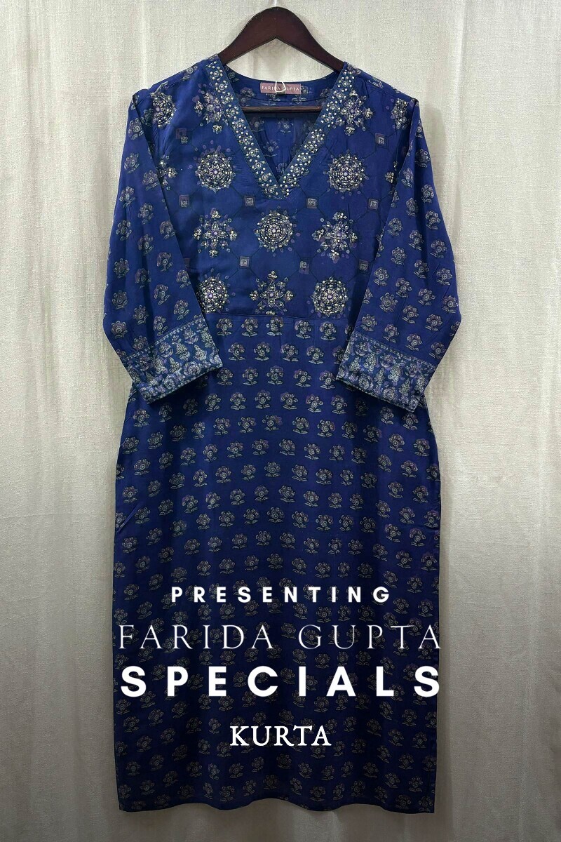 Purple Hand Block-Printed Straight Kurta