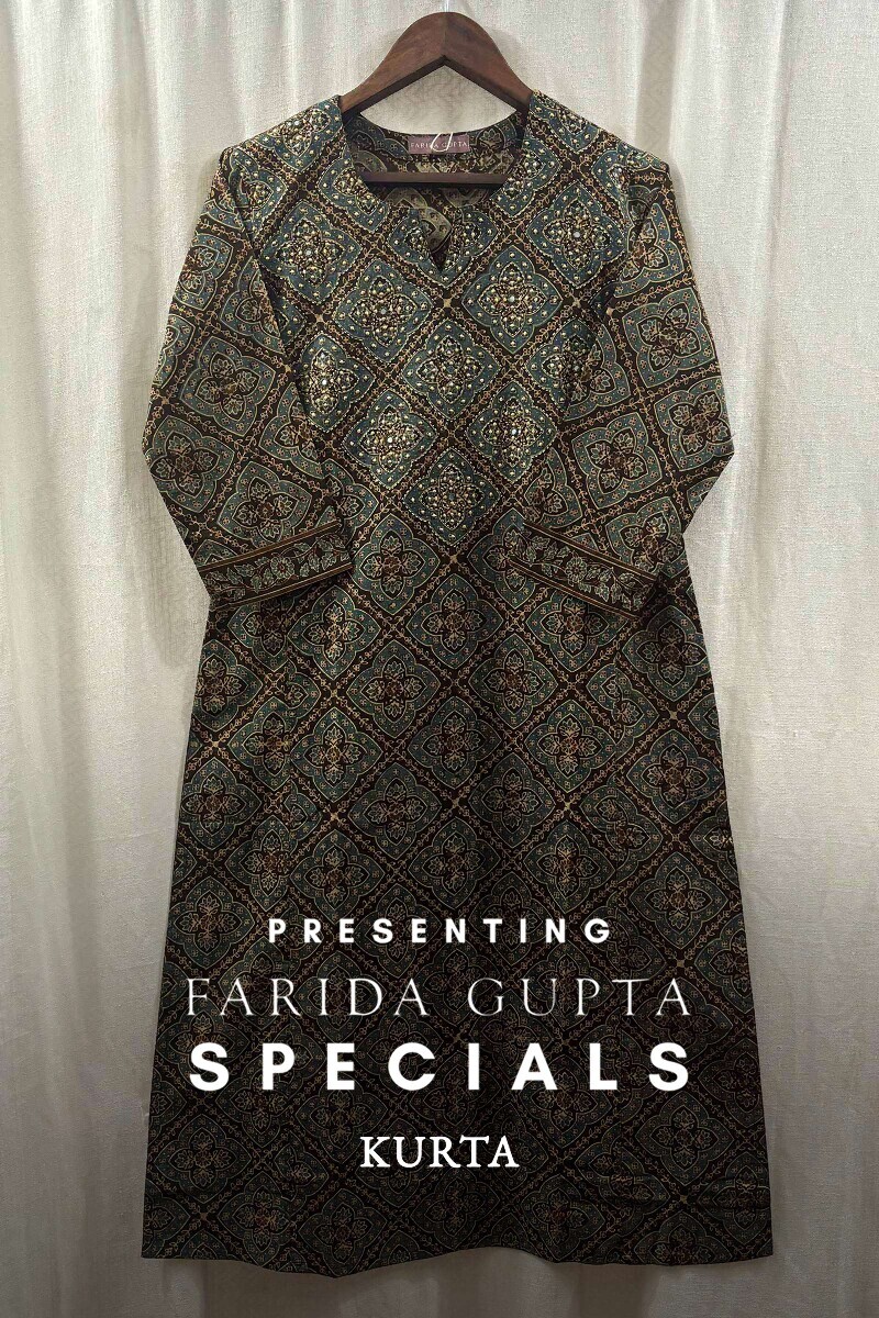Brown Hand Block-Printed Straight Kurta