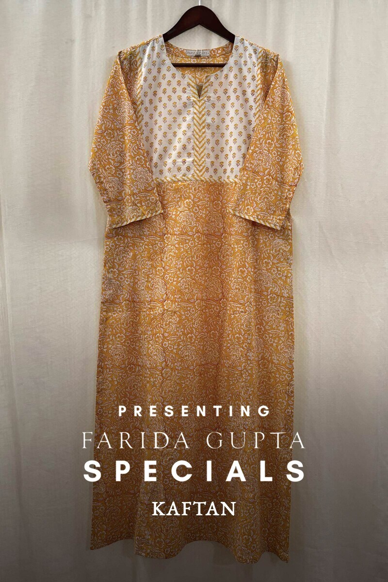 Yellow Hand Printed Kaftan