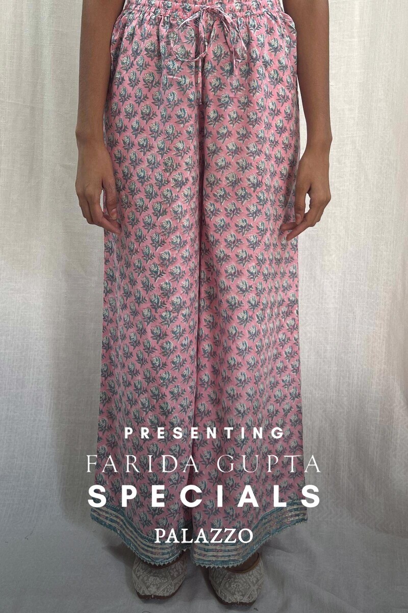 Pink Hand Block-Printed Viscose Palazzo