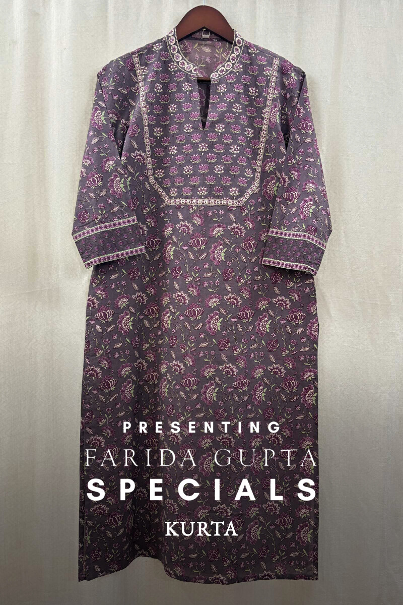 Purple Hand Screen-Printed Kurta