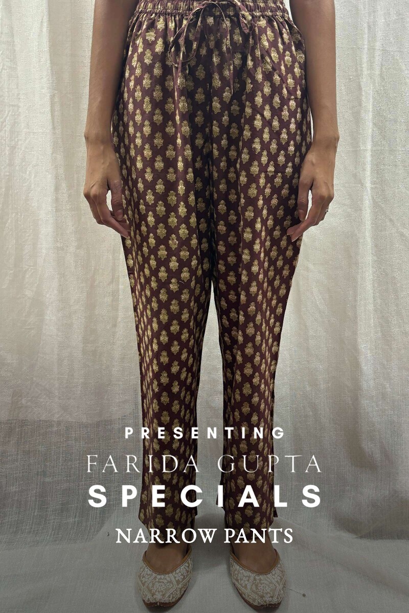 Brown Hand Block-Printed Narrow Pants