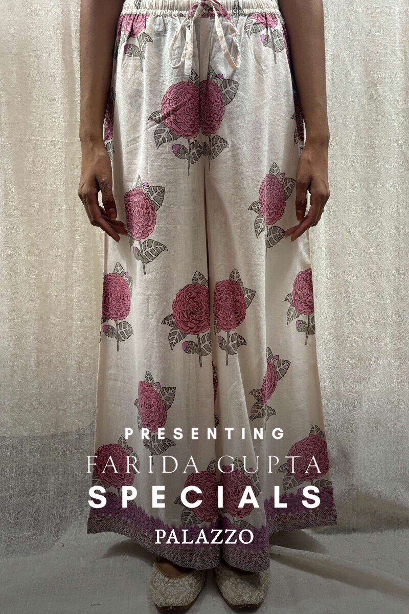 Off-White Hand Block-Printed Cotton Palazzo